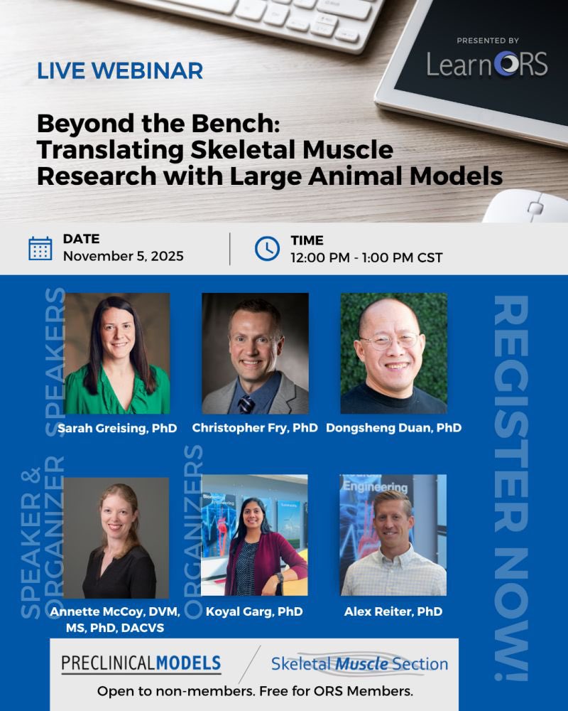Look forward to contributing to this webinar tomorrow for the new Skeletal Muscle Section of <a href="/ORSsociety/">Orthopaedic Research Society</a> with <a href="/GargKoyal/">Koyal Garg</a> to share work from our lab in collaboration with <a href="/jill_beveridge/">Jillian Beveridge</a> and Ben Proffen