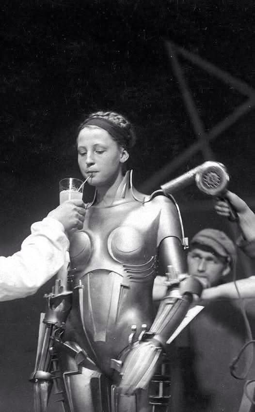 Brigitte Helm on the set of the movie Metropolis 1927