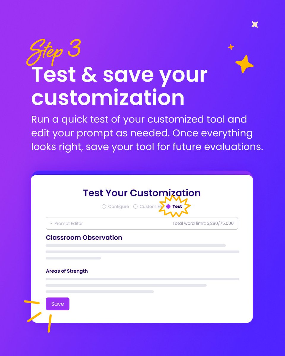 magicschoolai's tweet image. It’s walkthrough season.

Create a custom Teacher Observation tool in MagicSchool to streamline your feedback process:
✅ Add standards or rubrics
✅ Customize prompts
✅ Save and reuse anytime

Perfect for pre–winter break classroom visits.

#MagicSchool #AIForEducation