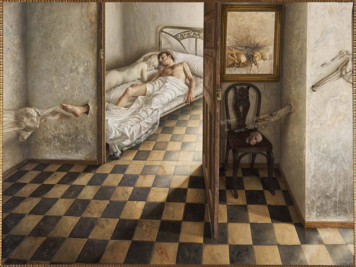 olgatuleninova's tweet image. Eduardo Naranjo (Spanish, born 1944)
El Sueno con las Musas [The Dream With The Muses], 1979
Oil on canvas 
225 x 300 cm
Museo Nacional Centro de Arte Reina Sofía, Madrid