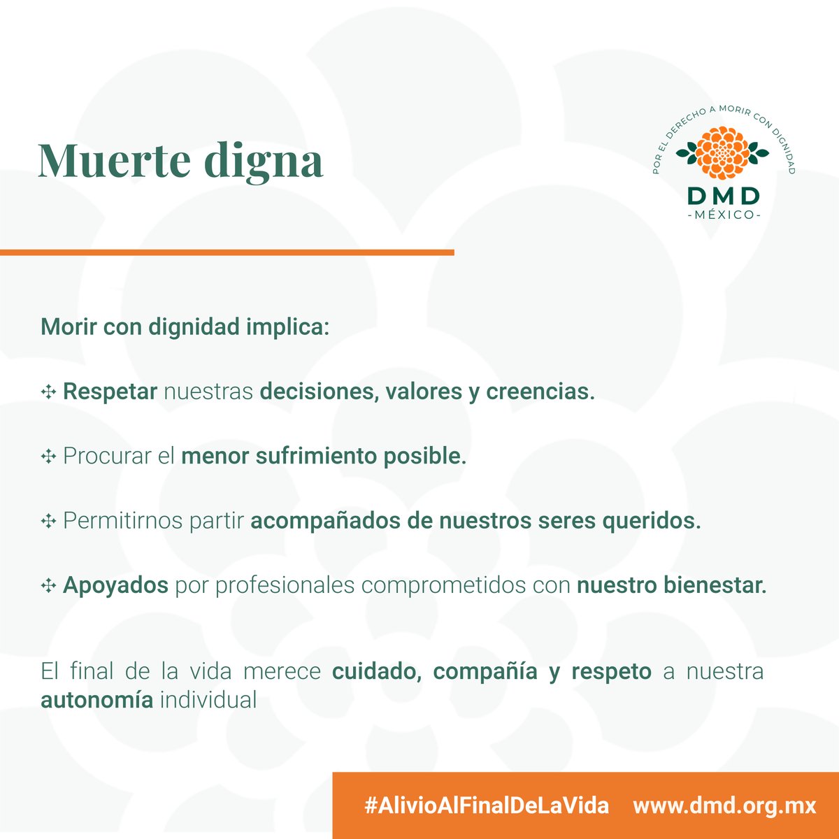 Respetar la autonomía en el final de la vida es reconocer que cada persona merece decidir cómo transitar su despedida. 

Es respetar hasta el último acto de libertad.

 #DerechoADecidir #MuerteDigna