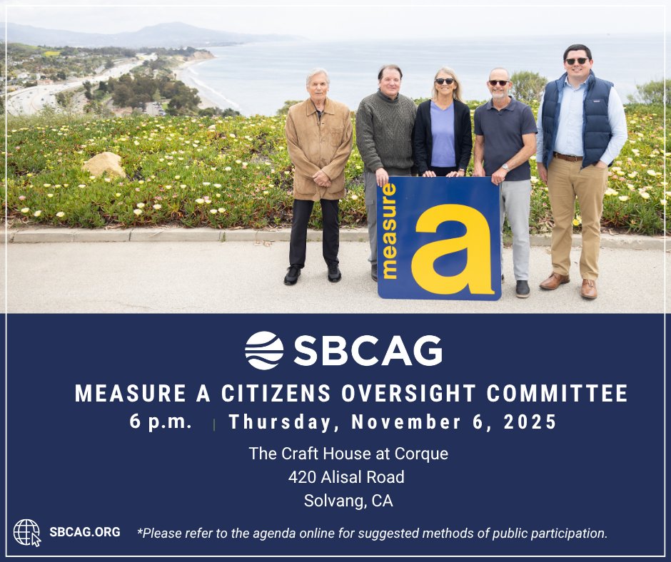 The Measure A Citizens Oversight Committee meets at 6 p.m. on Nov. 6 at the Craft House at Corque in Solvang. The public is welcome. Agenda includes the 2023-24 Compliance Audit, project updates &amp; 2025 Annual Report planning. Details ➡️ sbcag.org