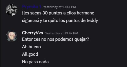Tranqui bro no es primera vez que lo hacen 🤦🏻‍♂️😂 Hasta mira como le hablan a <a href="/CherryyVvs/">CherryyVvs</a>. Únicos admins que te dejan jugar y luego que estás en MP te obligan a cambiar a un jugador porque ni ellos mismos saben cómo tienen rankeado a los jugadores.