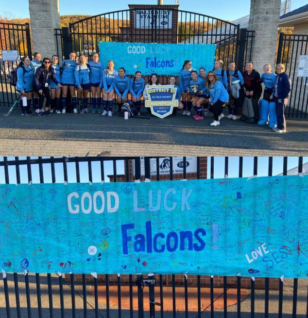 SalisburySchool's tweet photo. Salisbury Elementary School students signed a "Good Luck, Falcons" banner on Monday, which was presented to the field hockey team ahead of their state playoff game on Tuesday against Harriton High School.
#YourSalisbury #LetsGoFalcons https://t.co/sKN3HtnsqW