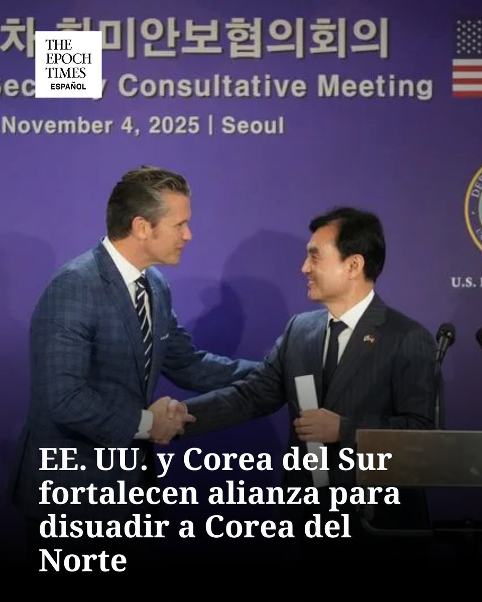 EpochTimesEs's tweet photo. El jefe del Pentágono elogió a Corea del Sur por sus planes de aumentar el gasto militar y calificó al país asiático como un "aliado modelo" de Estados Unidos.
#Alianza #EEUUCoreaDelSur #CoreaDelNorte #DefensaConjunta #Geopolítica #EstabilidadRegional
🔴Lee más aquí👉 https://t.co/Gs6ErxCfAb