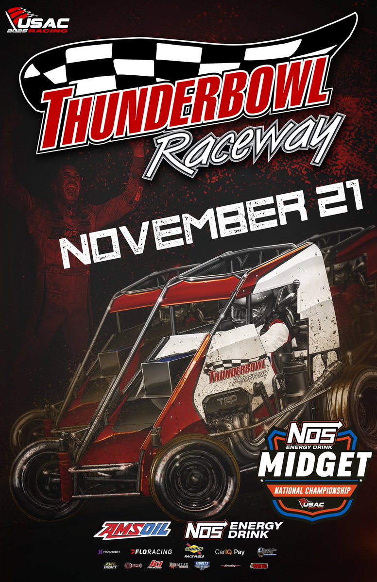 𝑭𝒆𝒆𝒍 𝒕𝒉𝒆 𝑻𝒉𝒖𝒏𝒅𝒆𝒓! 🌩️

USAC <a href="/NosEnergyDrink/">NOS Energy Drink</a> National Midgets are bound for California’s <a href="/TulareRaceway/">Tulare Thunderbowl Raceway</a> this month!

USAC’s top dogs will be ready to go at Thunderbowl's racy 1/3-mile dirt oval on Friday night, November 21st!

Gates Open: 4pm PT
On Track: 5pm