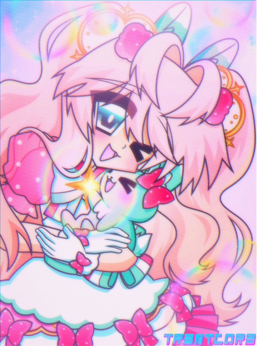 tr3ntc0r3's tweet image. Gift art for HopeTokki of their characters Viva and Cony the Green Rabbit!! &amp;lt;3