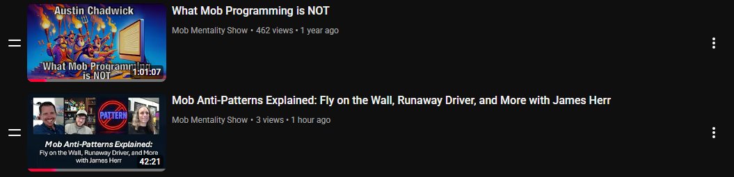 mob__mentality's tweet image. New Mob Anti-Patterns Playlist 🎉
youtube.com/playlist?list=…
@ChristophLucian 
#MobProgramming