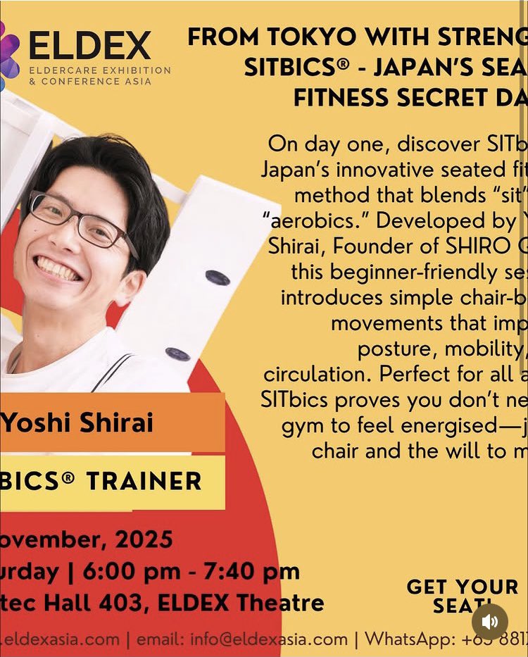 sitbics's tweet photo. シンガポール🇸🇬〜ELDEX Asia〜健康フェス
シットビクスをさせていただきます。
 11月7日(木)8日(金)

I'll do SITbics  at the ELDEX Health Festival in Singapore  November 7th (Thurs) and 8th (Fri)
イスがあれば、どこでも行えますので
初シンガポール!感謝です。
身体の快活さをお伝えします https://t.co/1uEL85rLVx