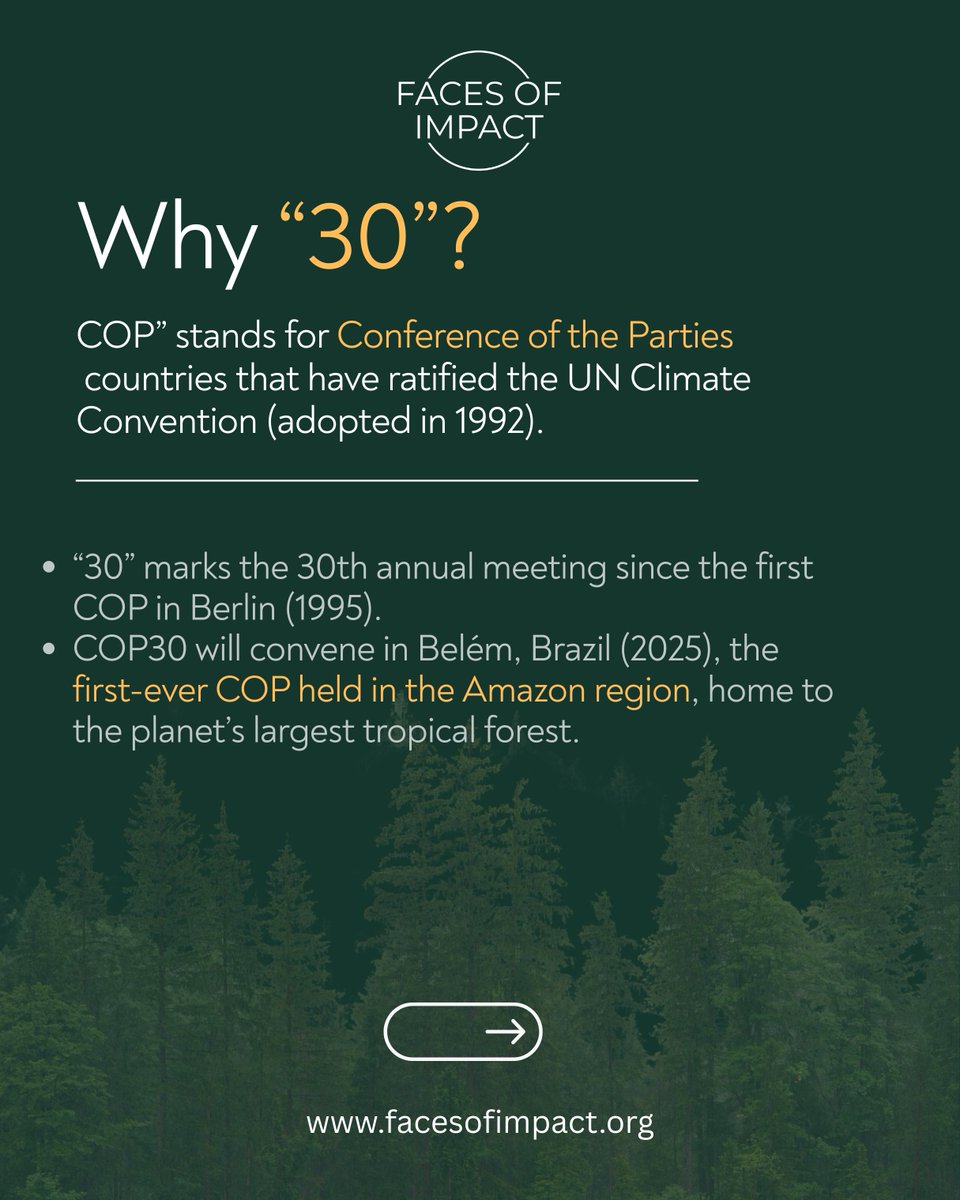 FacesofImpact's tweet photo. In November 2025, Parties to the United Nations Framework Convention on Climate Change (UNFCCC) will convene in Belém, Brazil, for the Thirtieth Session of the Conference of the Parties ( @Cop30noBrasil ).

📍 Belém, Brazil | 10–21 November 2025 https://t.co/kvoYUXy2KZ