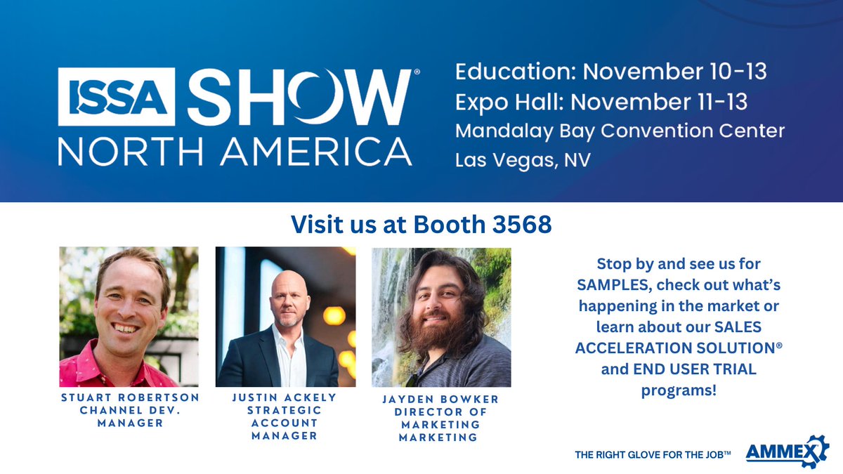 📣We're attending the ISSA Show in Las Vegas! 

Meet our team Jayden Bowker, Justin Ackely and Stuart Robertson!

📍ʙᴏᴏᴛʜ 3️⃣5️⃣6️⃣8️⃣
📆 Nov. 10-13

#ISSAShow #ISSA2025 #AMMEX #Gloveworks #Cleaning #Hospitality #Janitorial #Maintenance