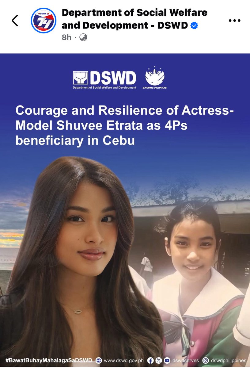 shvnthny's tweet photo. philippine government posting shuvee

one thing about shuvee is that she is not ashamed of where she comes from, she represents so many filipinos for:

being super hardworking
being an eldest of 9 kids
being a breadwinner
being a morena
being a lola's girl
being a 4ps beneficiary https://t.co/YRglmY7usZ