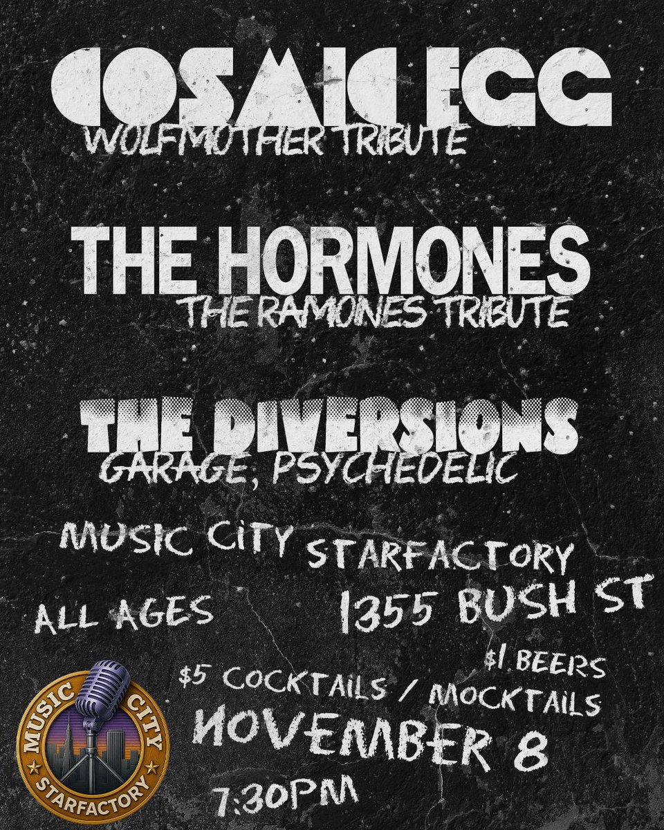 MusicCitySF's tweet image. This Saturday at Music City Starfactory! Come experience the epicenter of live music -- right here at 1355 Bush Street. 😎🤘#livemusic #sanfrancisco #starfactory #bayarea #thingstodoinsf #bayareamusicians #music #concert