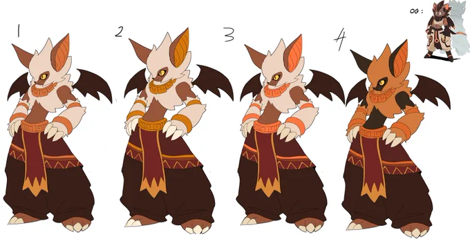 alright so im working on Batraz redesign here and im testing his color scheme here,the difference between the first 3 is the different shade of orange just to let you know that. anyways pick the one ya vibe the most with by voting in the poll below