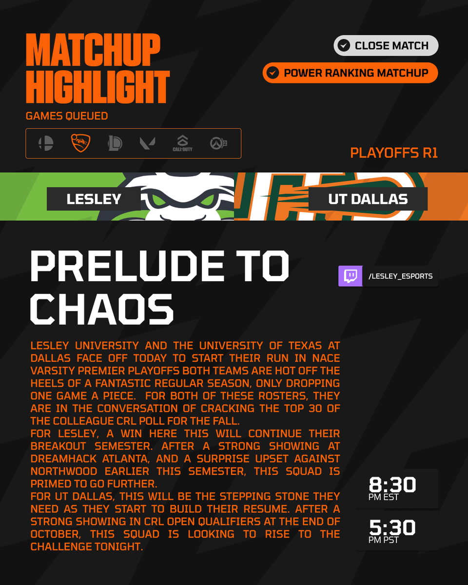 Start your engines. It's time to battle for poll position.

Get to know more about the Rocket League match between <a href="/Lesley_Esports/">Lesley Esports</a> &amp; <a href="/UTDEsports/">UTD Esports</a> ⤵️