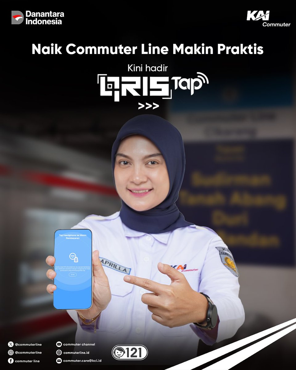 CommuterLine's tweet image. Sekarang naik Commuter Line makin simpel!
Gunakan aplikasi pembayaran favoritmu, pilih menu QRISTap (Android &amp;amp; Huawei OS), lalu tap smartphonemu pada gate saat masuk dan keluar, saldo akan langsung terpotong sesuai tarif perjalananmu.

Cepat, mudah, dan bisa pakai berbagai…