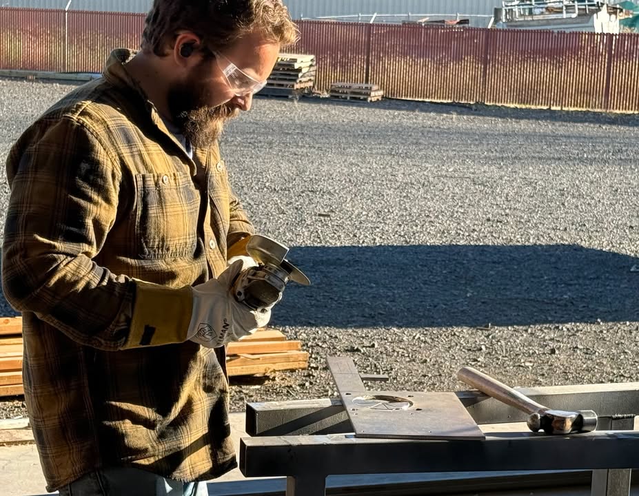 The Switchblade's hybrid engine test stand has required a lot of metal fabrication. Samson engineer Tanner pausing during that process, cut-off wheel in hand. Over the years, our engineers have definitely earned a reputation for being hands-on people.