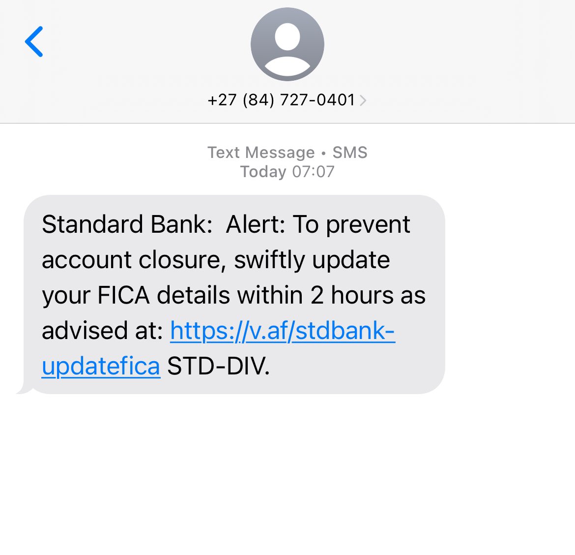 Hi <a href="/StandardBankZA/">Standard Bank ZA</a> this looks like a phishing notification. I have not been ‘as advised’ by Std Bank to provide FICA documents