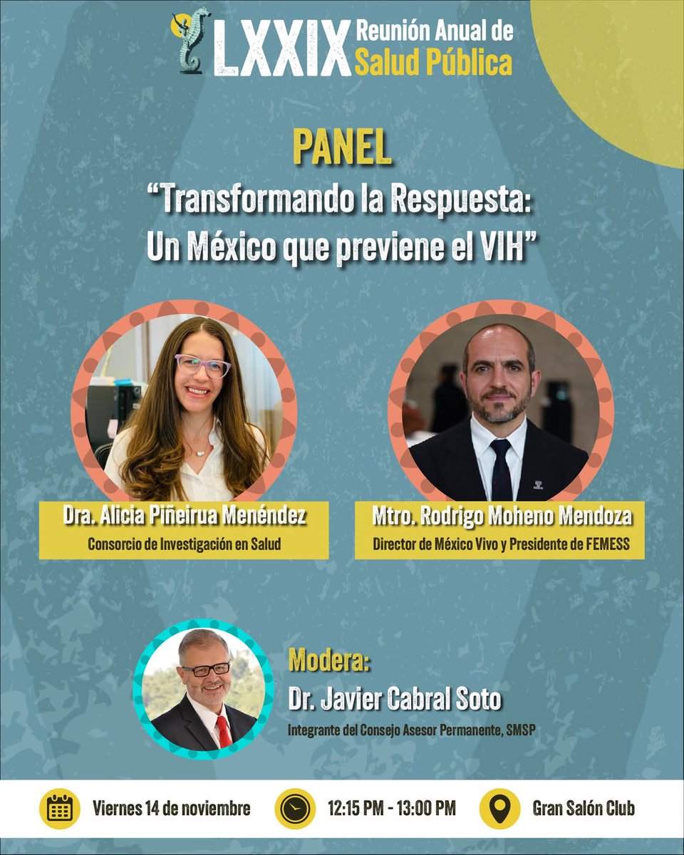 En el marco de la 79ª Reunión Anual de Salud Pública, se llevará a cabo el panel “Transformando la Respuesta: Un México que previene el VIH”, que reunirá a personas expertas comprometidas con fortalecer la prevención del #VIH  Información en la imagen 👇