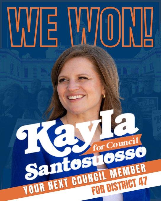 BayRidgeDems's tweet photo. Congratulations to our club president, Kayla Santosuosso, on her big historic win tonight as the first woman elected to represent District 47! 💪🏼💪🏼 https://t.co/2In9HqQbMO