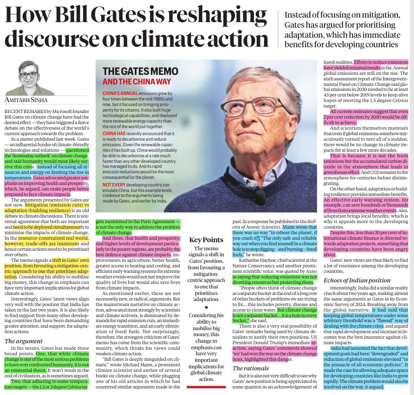 DailyUPSCBit's tweet image. Where do you stand in the debate of #mitigation vs #adaption related to #climatechange?

#BillGates favor adaptation and gives arguments in his recently released memo. He argues that instead of focussing all resources and energy on limiting the rise in temperature, these