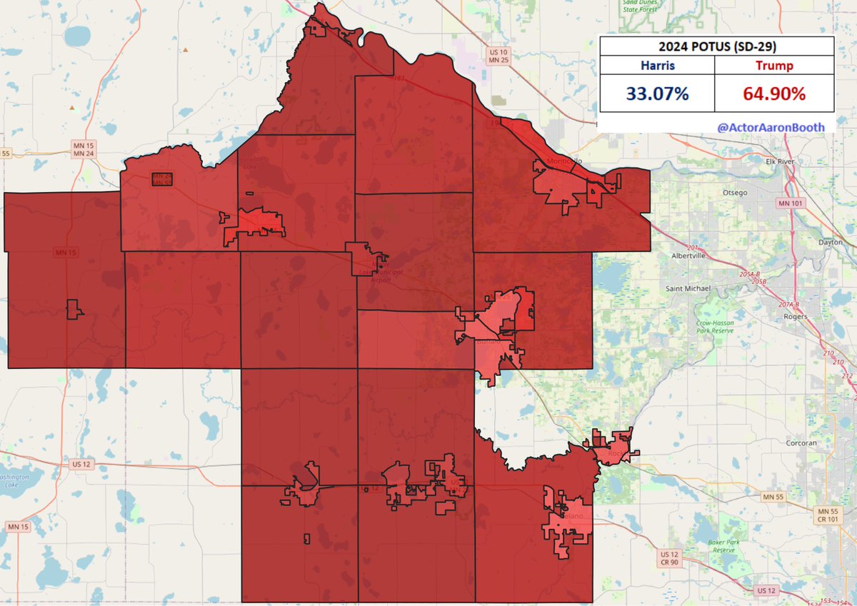 ActorAaronBooth's tweet photo. Final margin tonight in #SD29 was a 24.6-point Republican hold. Republican candidate ran well behind Trump's 2024 margin of 31.8 for about a 7.2-point DFL over-performance tonight. #MNLeg https://t.co/RSAVaUDa29