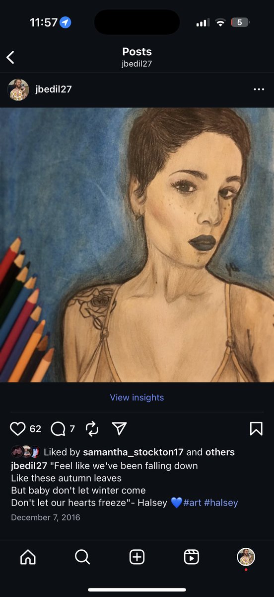 jbedil27's tweet photo. Sometimes I think about how I drew this picture of Halsey in high school and used empty gold lyrics as the caption 🤣 I think this might be why she hates it… https://t.co/nO3uIEMF1b