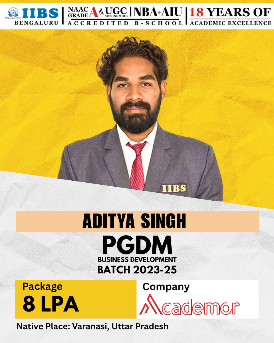 iibsonline's tweet photo. Congratulations, Aditya Singh!
We are proud to share that Aditya Singh from PGDM Batch 2023-25, has been successfully placed at Academor. ๐ผ
#IIBSBangalore #IIBS #PlacementSuccess #Academor #PGDMBatch2023_25 #CareerMilestone #FutureLeaders https://t.co/GRZvpdv2NC