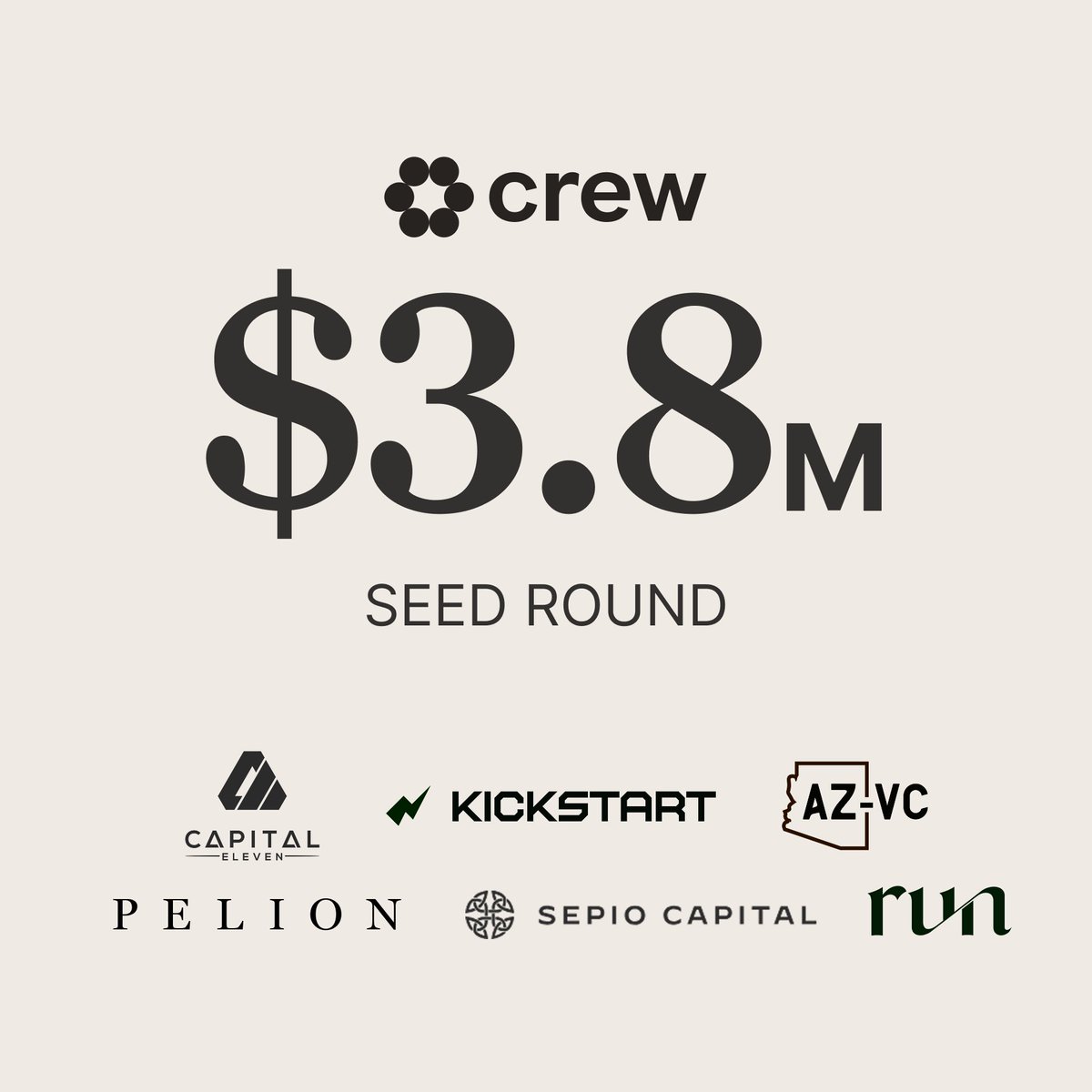 trycrew's tweet image. Big news - Crew just raised our seed round! Huge thanks to Capital Eleven, @KickstartFund , AZ-VC, @Pelion_VP, Sepio, and @runventures_vc for believing in our mission to help more people reach their financial goals. ❤️