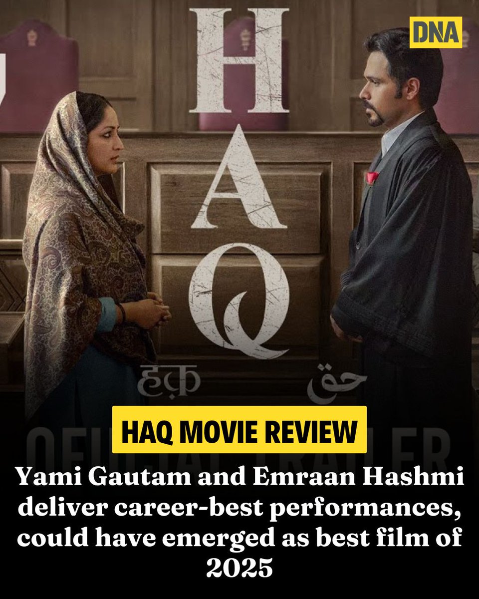 dna's tweet image. Despite the powerful performances of #YamiGautam and #EmraanHashmi, Haq ends up being a half-baked, weak courtroom drama that deserved better treatment and conclusion.

Read Here: dnaindia.com/bollywood/repo…

Writes Simran Singh (@FilmySingh13)

#DNAUpdates | #HaqReview | @yamigautam…