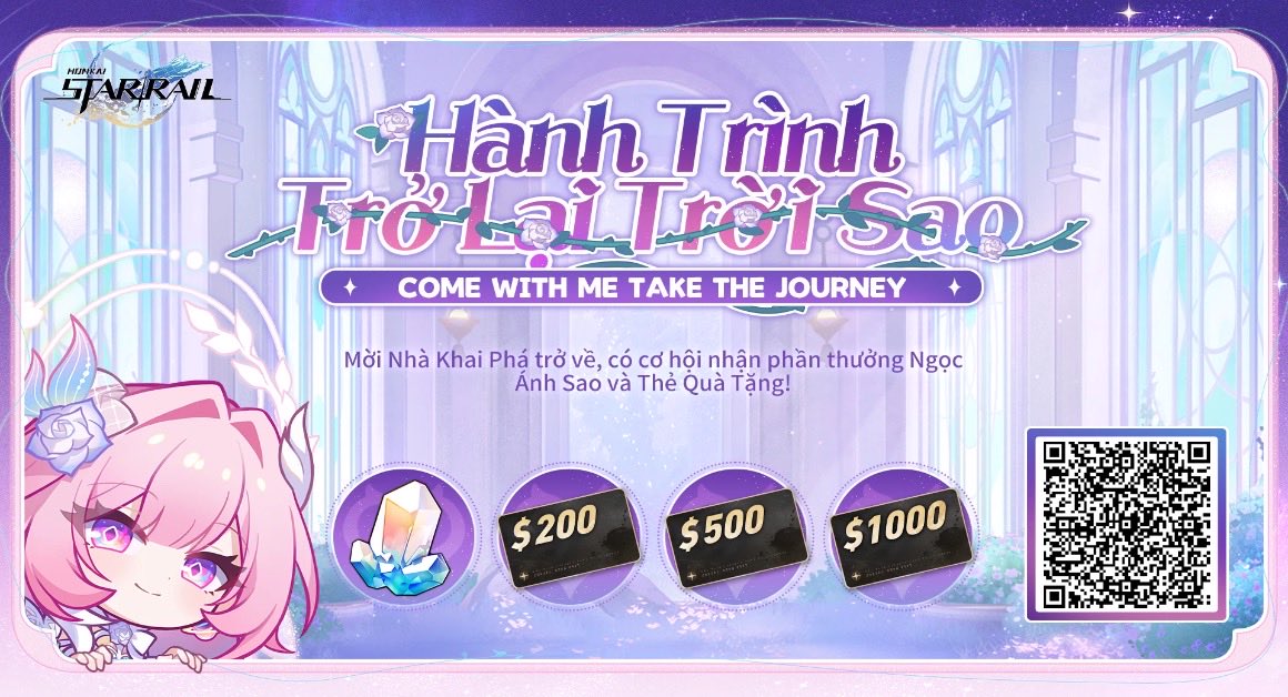 Mời Nhà Khai Phá Trở Về liên kết mã mời và đăng nhập game, nhận phần thưởng bất ngờ như Ngọc Ánh Sao, Thẻ Quà Tặng v.v.