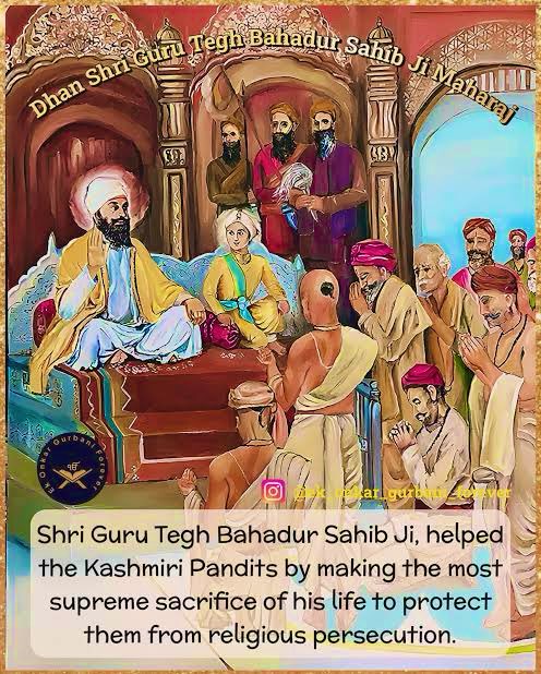 ~ Wishing you peace, love, and joy on Guru Nanak Jayanti! 

We respect Sri Guru Tegh Bahadur Ji's supreme sacrifice in Mankind 350 years ago, a timeless testament to the values of compassion and humanity that the Kashmiri Pandit community will never forget . 2025 is being