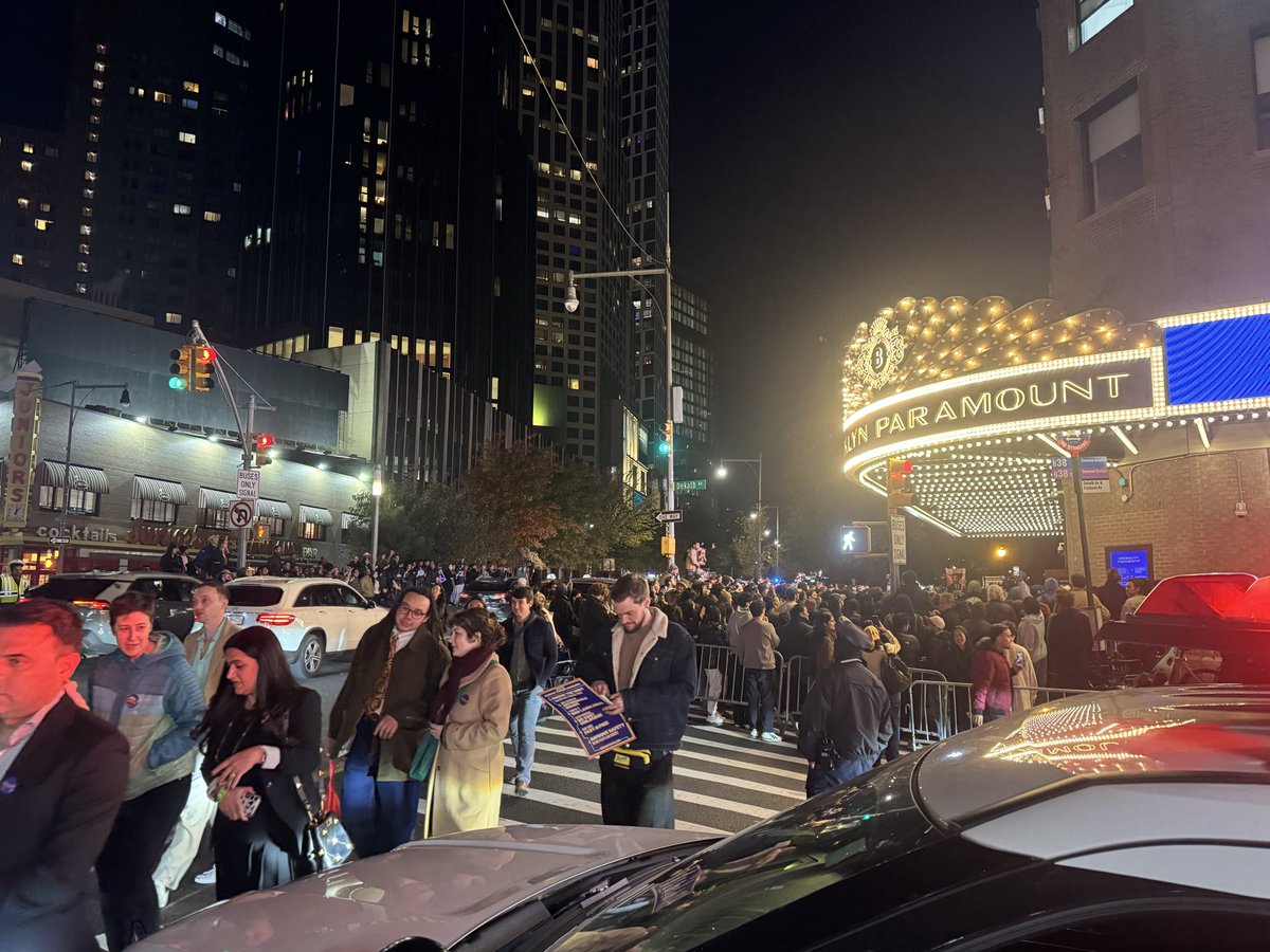 Supporters are gathering outside of the Brooklyn Paramount Theater in hopes of seeing <a href="/ZohranKMamdani/">Zohran Kwame Mamdani</a>, who just held his election night rally inside.