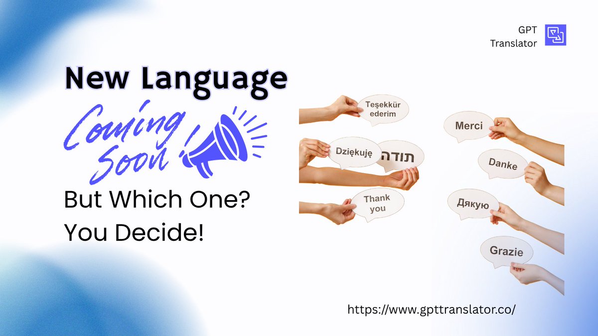 gpttranslators's tweet image. We’re expanding! Which language do you want to see next in GPT Translator?
Your feedback helps shape the future of AI translation. 
Drop your favorite language below! 
#GPTTranslator #AItranslation #ChatGPT #LanguageAI #GlobalCommunication