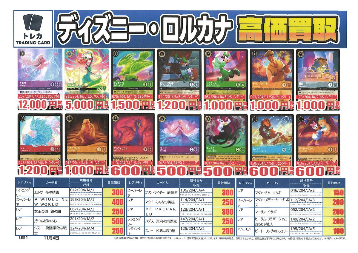 ロルカナ #ディズニー 】 買取表更新しました📢 受付時間⏰13：00～18