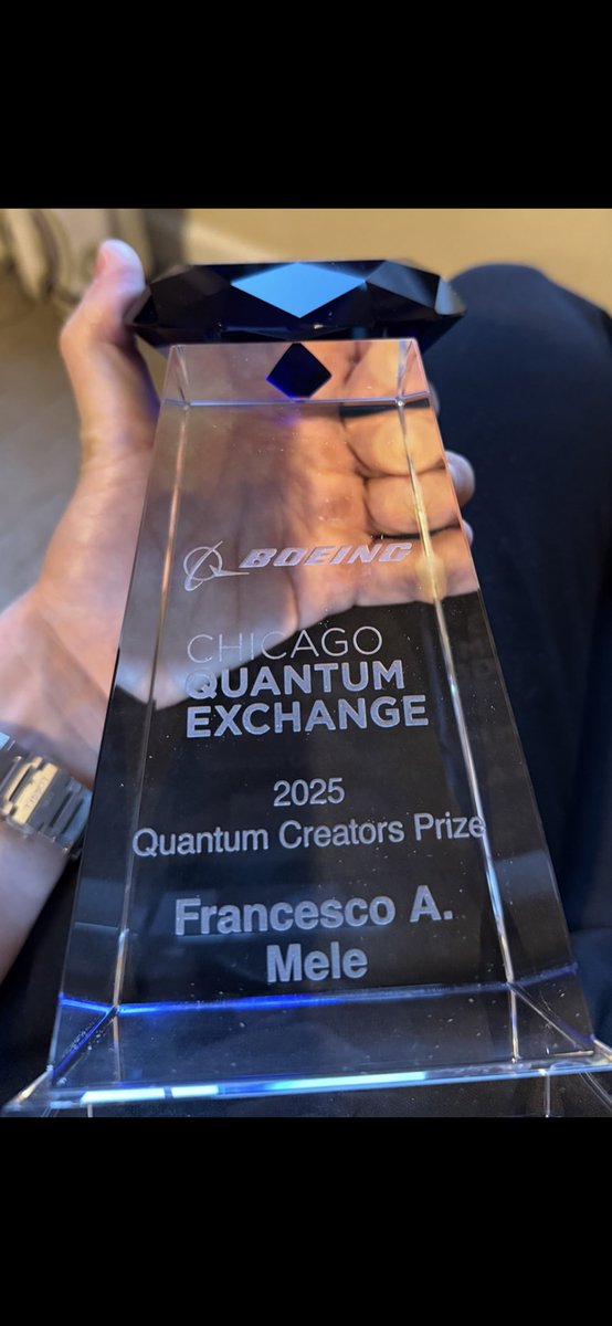 Honoured to have received the Boeing Quantum Creators prize at the <a href="/ChicagoQuantum/">Chicago Quantum Exchange</a> event today!

This prize recognises early-career researchers who have advanced quantum information in new directions