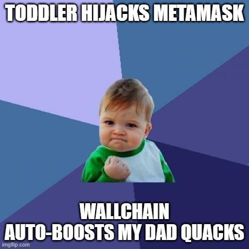 younggee704's tweet photo. my toddler just renamed my wallet โQUACKYโ auto-correct turned every trade into a duck pun Wallchain gave me +47 signal for the typo now weโre co-parenting a vault drop your kidโs crypto nickname ๐ถ @wallchain_xyz #Wallchain #ParentingSzn #CryptoBulls https://t.co/3SLiz4CHbU