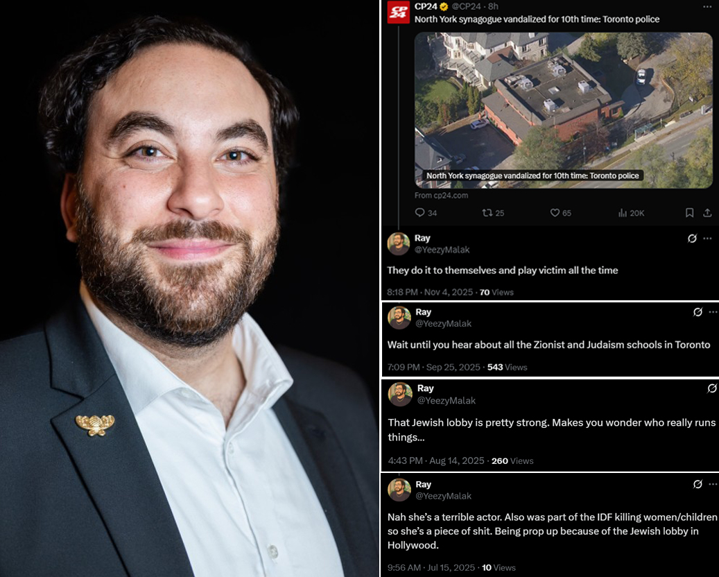 l3v1at4an's tweet photo. Rayan Malak @yeezymalak is the Senior Credit Structuring Manager with @Scotiabank @ScotiabankHelps 

Rayan Malak believes that a Toronto synagogue that has been vandalized 10 times over the past 2 years is a false flag done by Jews & that they “play victim all the time.”

Rayan Malak believes there is a “Jewish lobby” that “makes you wonder who really runs things.” Most disturbingly, Rayan Malak states Jews complain about “how shitty they are.”

“Jewish propaganda is unmatched” states Rayan Malak in another post when referencing a Holocaust survivor meeting the mother of a hostage.

Regarding his usage on X, Rayan Malak’s opinion is that “the algo(rithm) is a very Jewy” and has stated conspiracy theories on “Jewish privilege,” the action of “classic Jews” in terms of war in the Middle East, and “Jews meddling in another countries elections.”

Rayan Malak hopes meteors fall on Israel killing it’s civilian population while also celebrating the October 7th massacres which killed the most Jews since the Holocaust on the day of. 2 days later, he states the “Resistance Is Here”, a reference to glorifying Hamas the designated terrorist group responsible for the terrorist attack.

This is a Notice of Public Interest to the Jewish & Israeli communities of Toronto who are customers with Scotiabank regarding this radical individual who openly spews his hatred of Jews.

All materials provided were obtained via publicly available sources & does not contain any forms of private media.