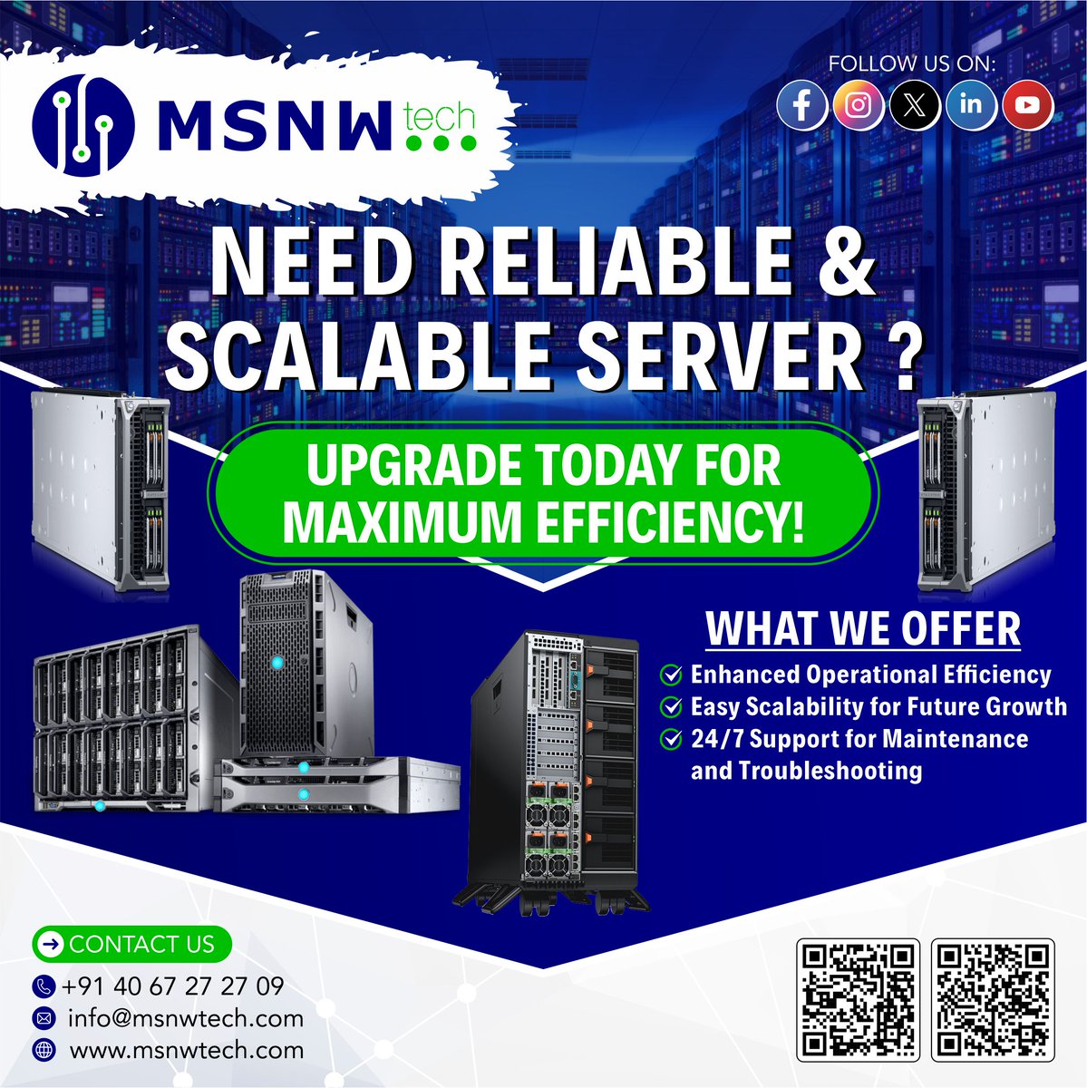 msnwtechpvtltd's tweet image. 🔌Need reliable and scalable server? Upgrade today for maximum efficiency!

📞 Call us today: 88869 13131 | 83415 59649 | 040 67 27 27 09
📧 Email: info@msnwtech.com
📍 Location: Hyderabad, Telangana
#MSNWTech #ServerSolutions #BusinessGrowth