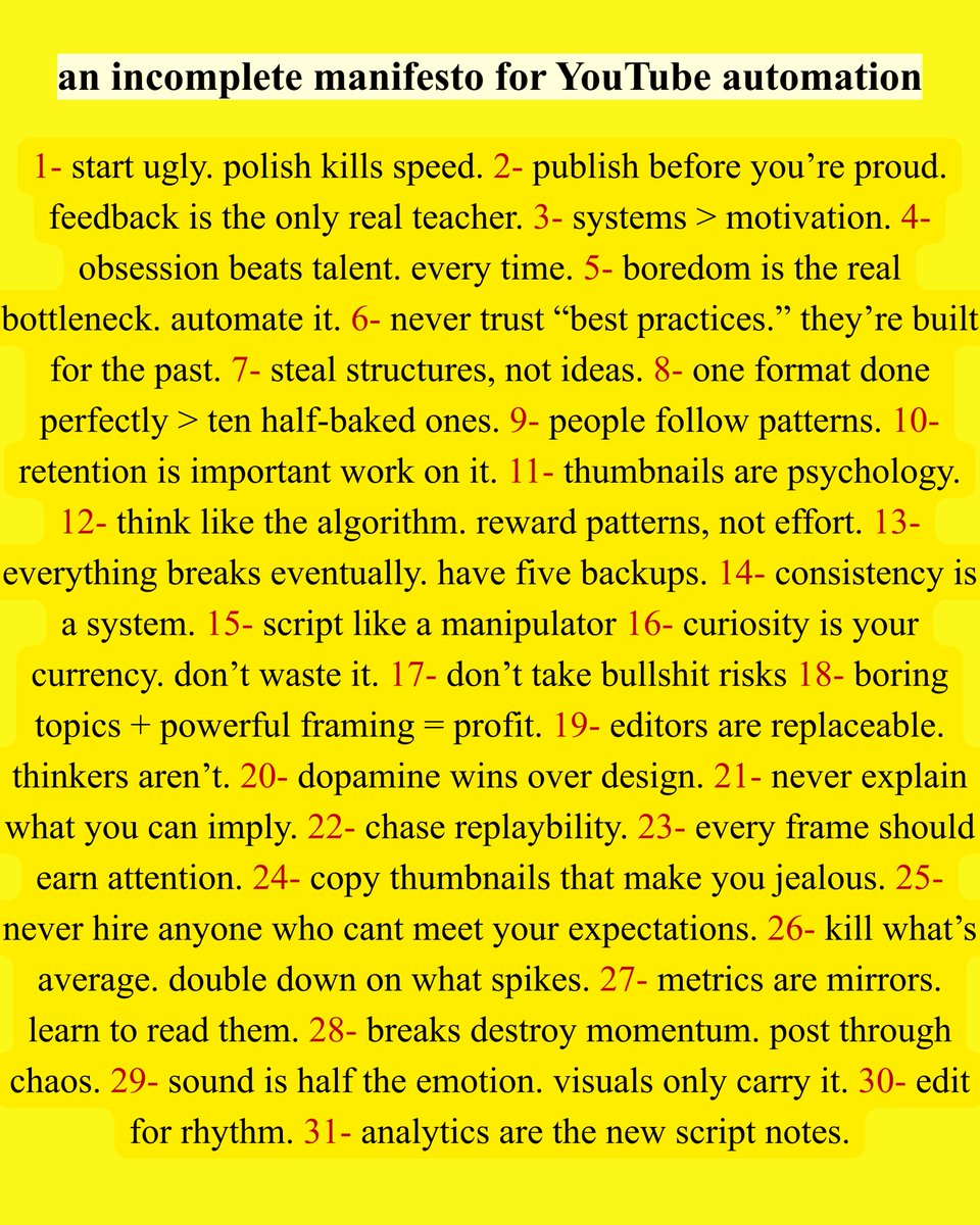 ytmanifesto's tweet image. this is all you need to know when starting to make money off of youtube, no technical things in it, easy to understand