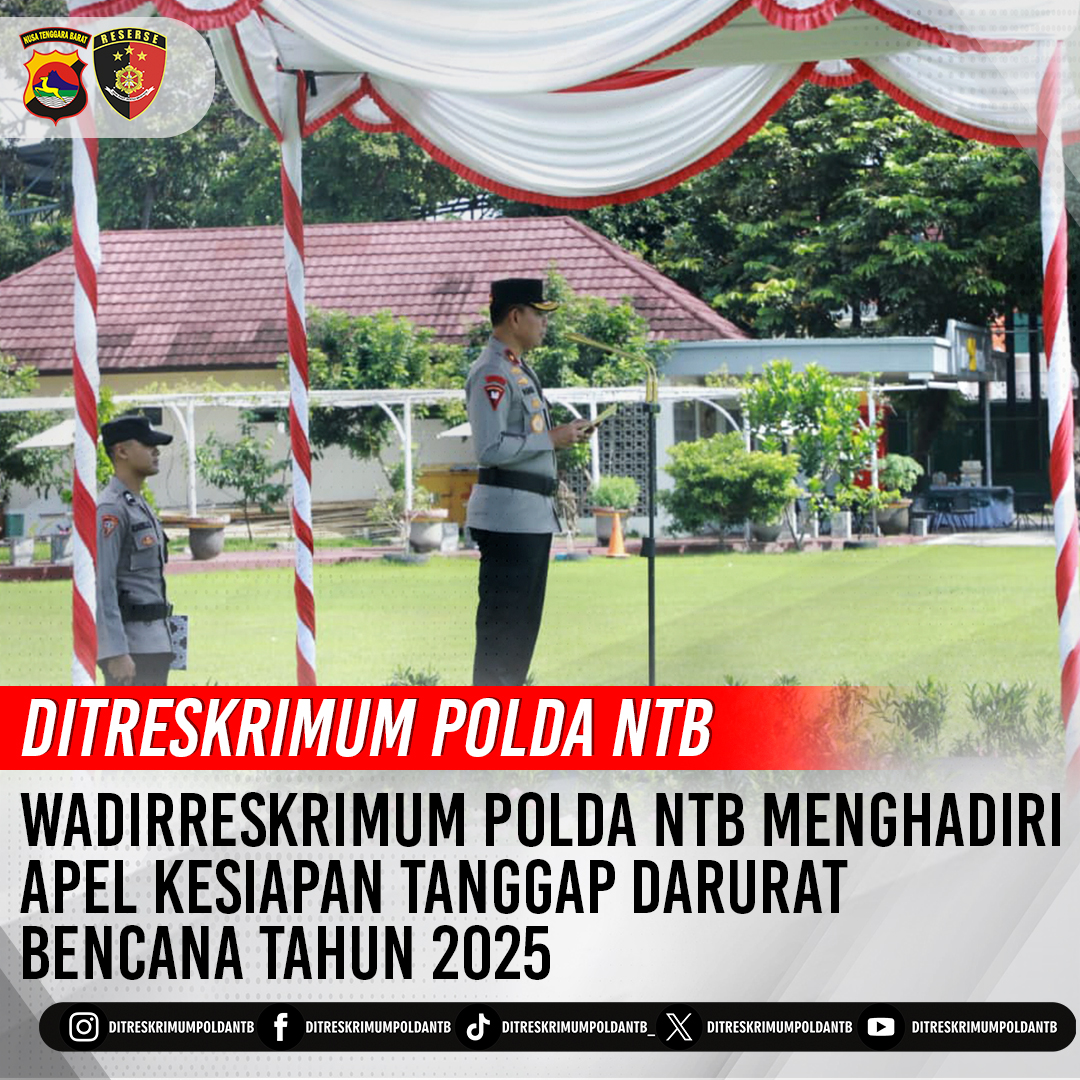 ditreskrimumntb's tweet photo. Wadirreskrimum Polda NTB AKBP Ni Made Pujewati, S.I.K., M.M. menghadiri kegiatan Apel Kesiapan Tanggap Darurat Bencana Tahun 2025 yang berlangsung di Lapangan Bhara Daksa Polda NTB.(rabu,05/11/2025). https://t.co/1UYfl8RBan