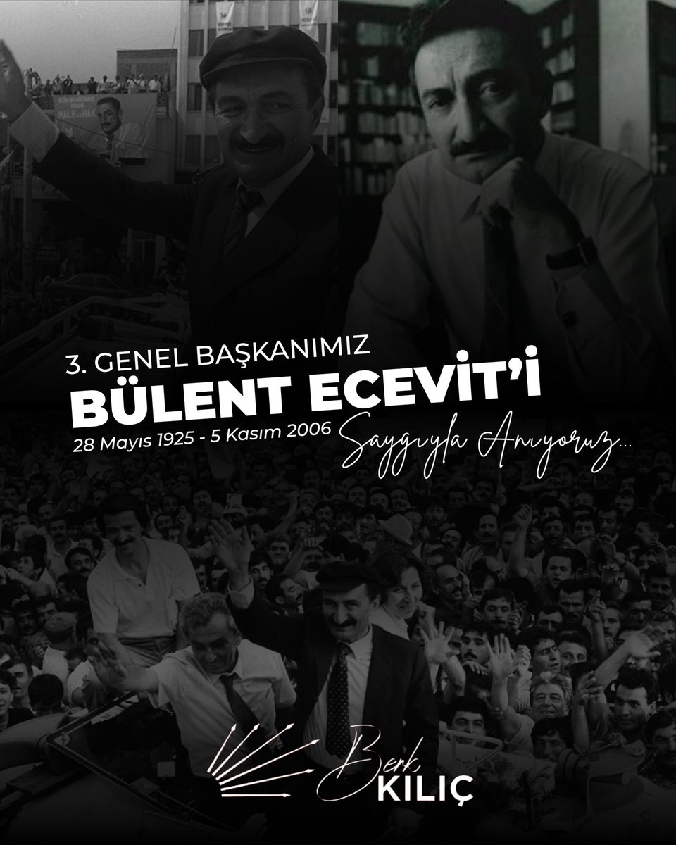 "Ne ezen, ne ezilen; insanca, hakça bir düzen.”

Siyasete dürüstlüğü ve halka adanmışlığıyla yön veren 3. Genel Başkanımız Bülent Ecevit’i ölüm yıl dönümünde rahmet, saygı ve özlemle anıyorum.