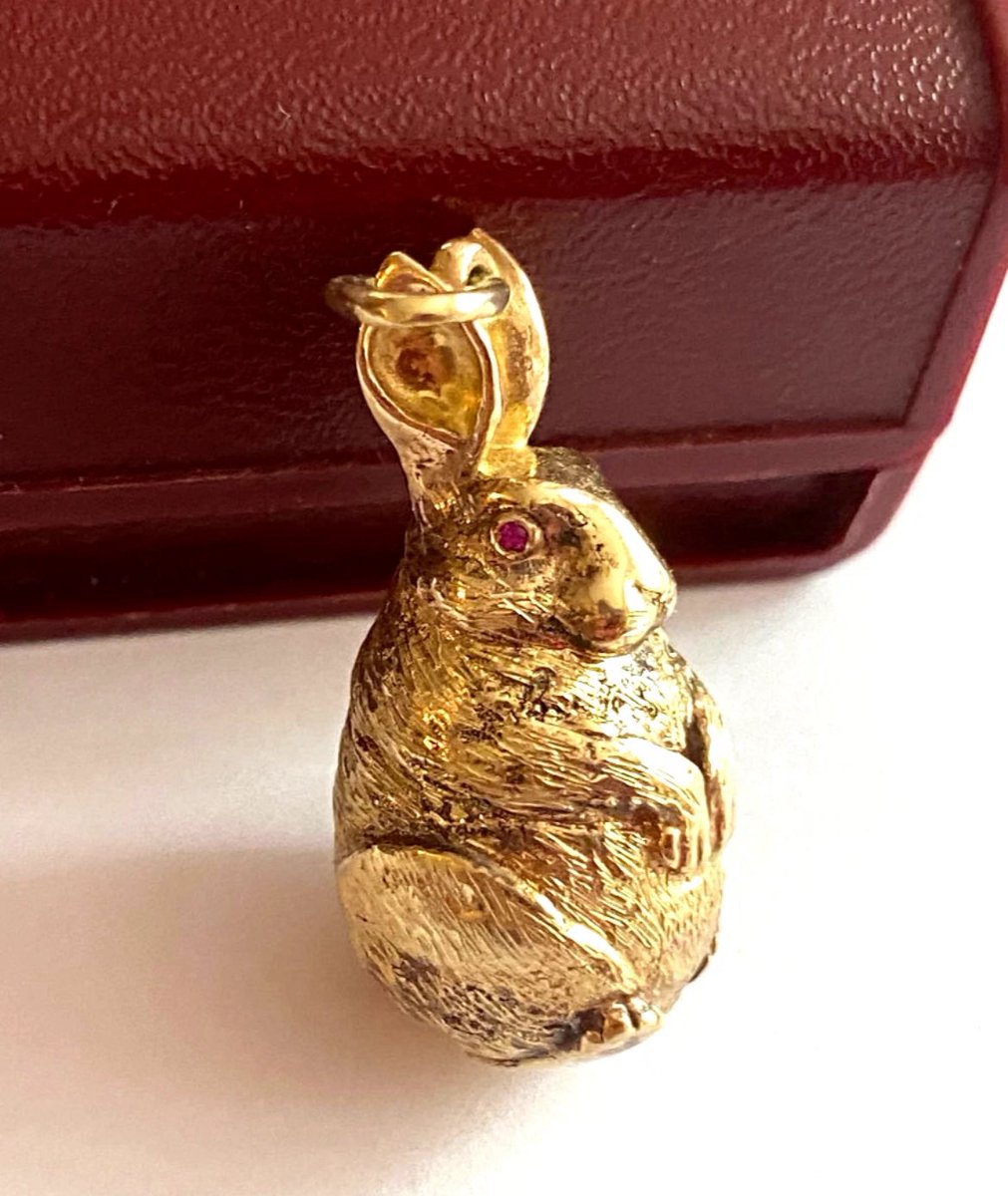 Imperial Faberge 14k Solid Egg Rabbit  Ruby Eyes