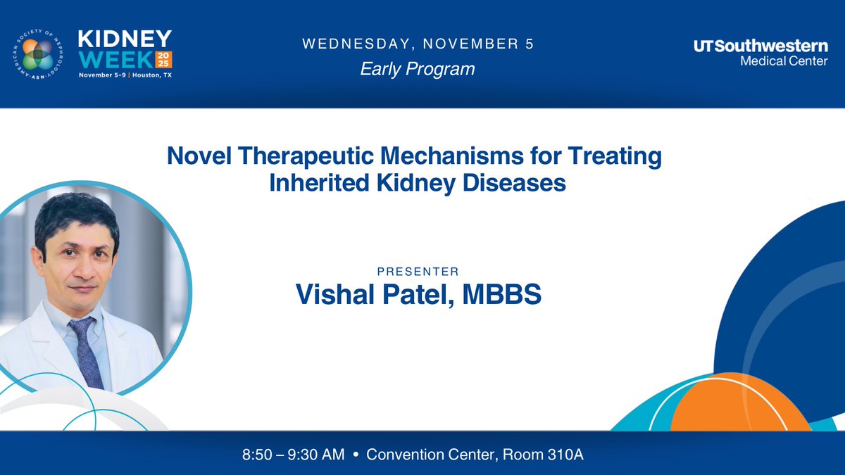 Good morning, H-Town! 🌇 <a href="/ASNKidney/">American Society of Nephrology</a> #KidneyWk 2025 opens today with early sessions! 🧠 

<a href="/Vishal_D_Patel/">Vishal Patel</a> presents in the Early Program:Genetics in Clinical Nephrology. 🧬

Follow along for updates on #UTSW’s presence at #KidneyWK! 🫘