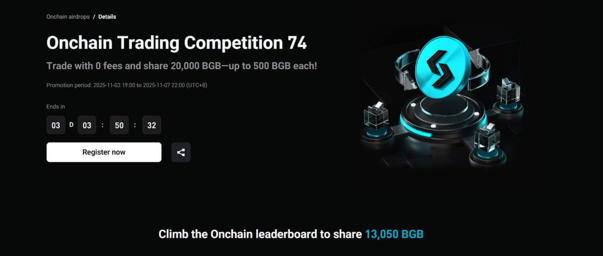 DeclanCrypt's tweet image. 🚀 Onchain Trading Competition is live! 🚀
Trade with ZERO FEES and get your share of 20,000 BGB  up to 500 BGB each! 💰

It’s simple:
✅ Join the competition
✅ Trade onchain with 0 fees
✅ Win your share of 20,000 BGB
Don’t miss your chance to trade smarter (and cheaper 😉).…