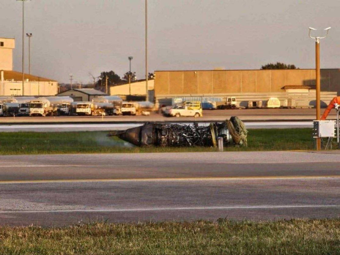 Apparent photo shows the engine near runway at Louisville International Airport in Kentucky.