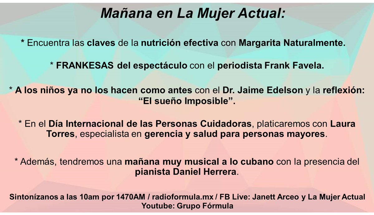 ¡Te esperamos! <a href="/MargaritaNatur1/">Margarita Naturalmente</a> <a href="/jedelson55/">Jaime Edelson</a> #LauraTorresFentanes #DíaInternacionaldelasPersonasCuidadoras <a href="/daniherrera1962/">DANIEL HERRERA</a> #FrankFavela