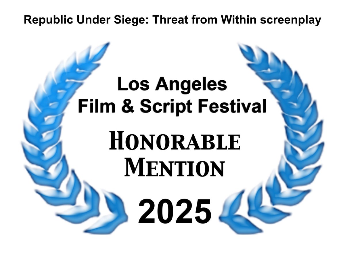 I entered the screenplay version of Republic Under Siege: Threat from Within into the Los Angeles Film &amp; Script Festival and received Honorable Mention. You can read the first 23 pages here: authormbrooks.com/screenplays

#screenplay #screenwriter #writer #film #movie #WritingCommunity
