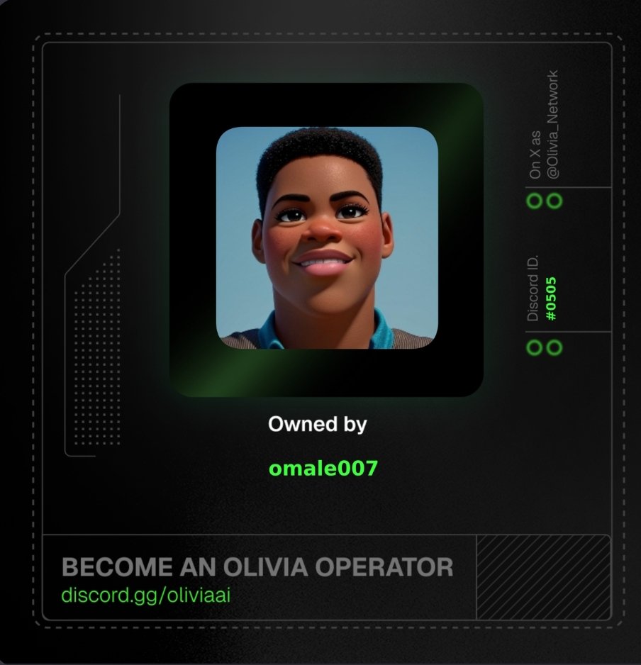 GO CLAIM YOUR #OLIVIA NOW,

I am now licensed to operate in the #AI economy. 

I just Claimed my Olivia Module, the first mark of real AI operators.

 Excited to build the next internet of agents with <a href="/Olivia_Network/">Olivia Network AI</a> #AIoperators

discord.gg/oliviaai
