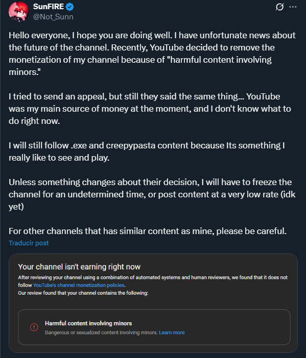 GoruposStudios's tweet photo. @TeamYouTube At this point its already quite evident the incompetence of your AI, this falsely demonetizing is severely affecting your community, please send an actuall human for review, this is the livelihood of many artists.
https://t.co/CaXihCMaxW https://t.co/VG5nhTb8nm